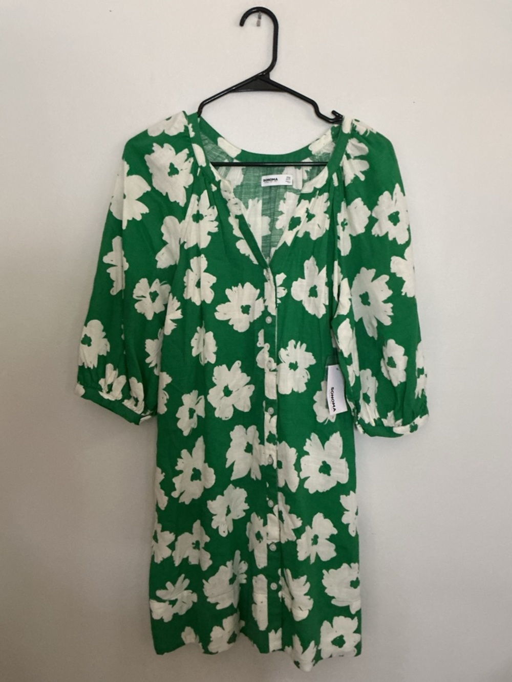 Sonoma Green Dress with White Floral Print